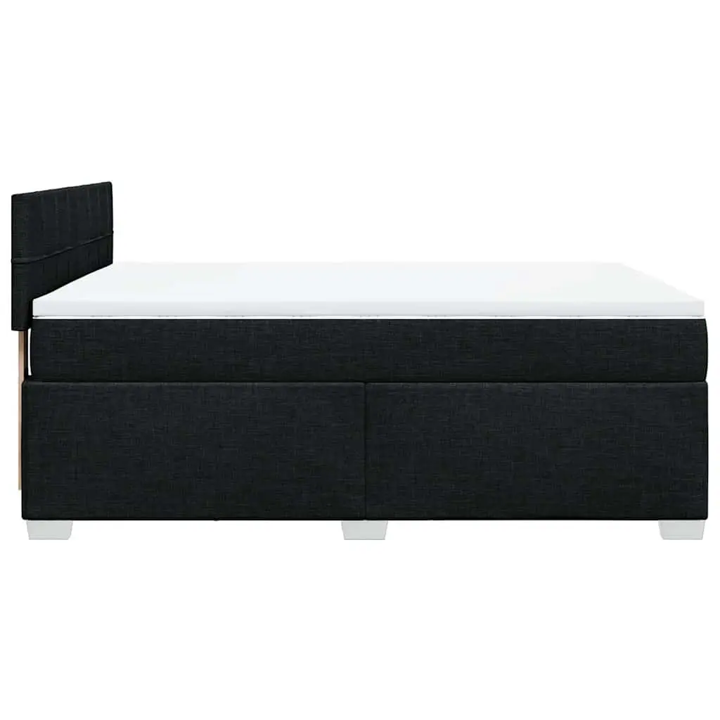 Double Box Spring Bed with Mattress Pocket Spring Support Black Fabric LED Lights