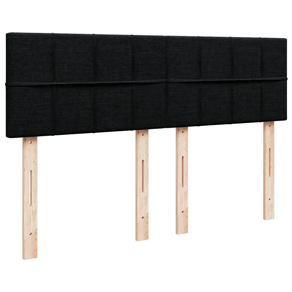 Double Box Spring Bed with Mattress Pocket Spring Support Black Fabric LED Lights