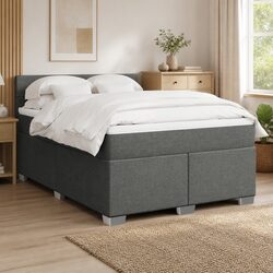 Queen Box Spring Bed with Pocket Sprung Mattress LED Lights Grey Fabric