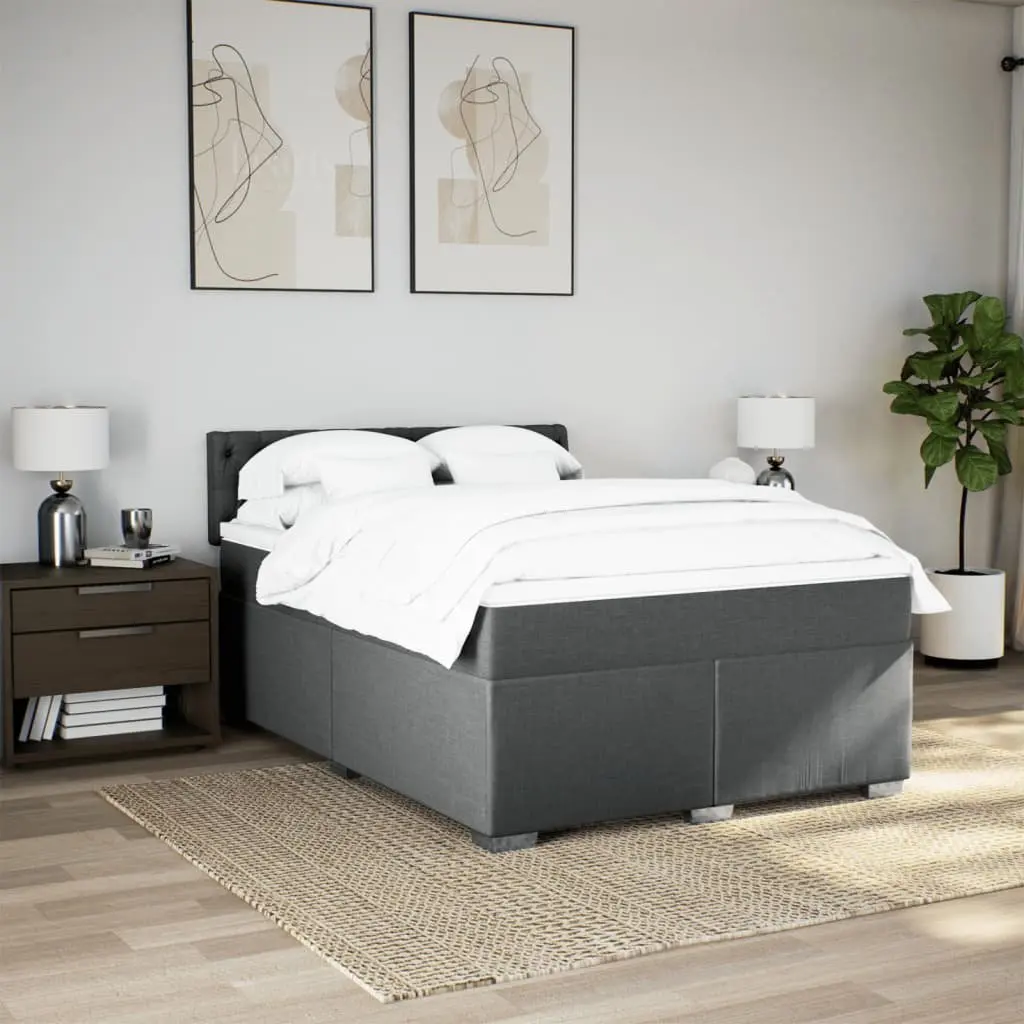 Queen Box Spring Bed Pocket Spring Mattress LED Lights Grey Fabric