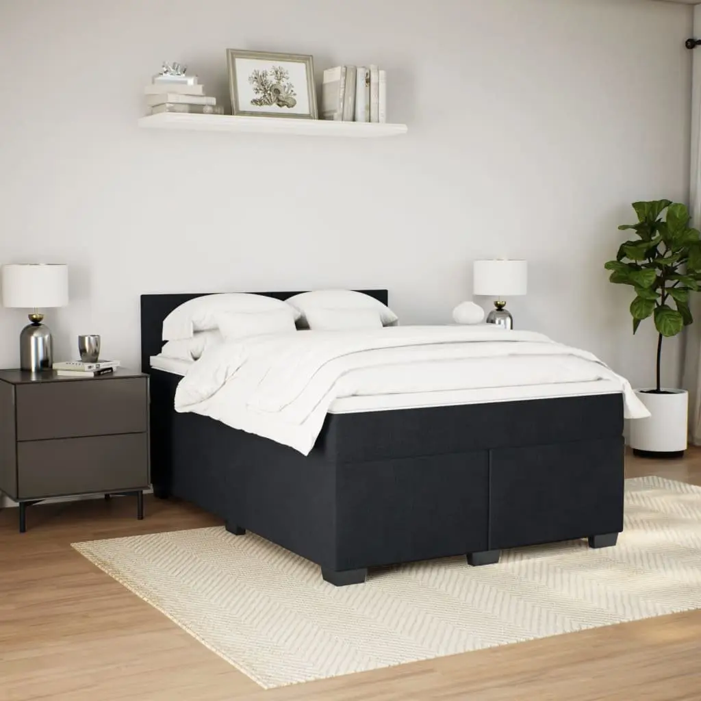 Double Box Spring Bed with Pocket Spring Mattress LED Lights Black Velvet