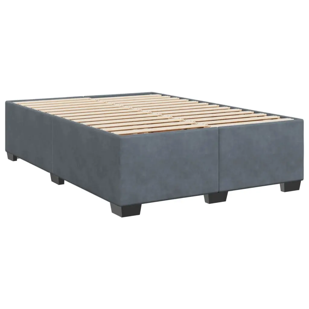 Queen Box Spring Bed with Pocket Spring Mattress Grey Velvet Fabric Integrated LED Lights