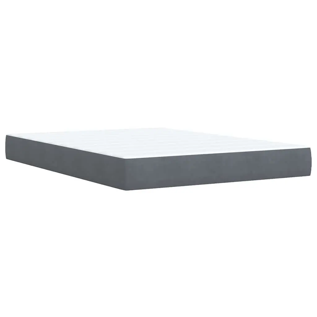 Queen Box Spring Bed with Pocket Spring Mattress Grey Velvet Fabric Integrated LED Lights