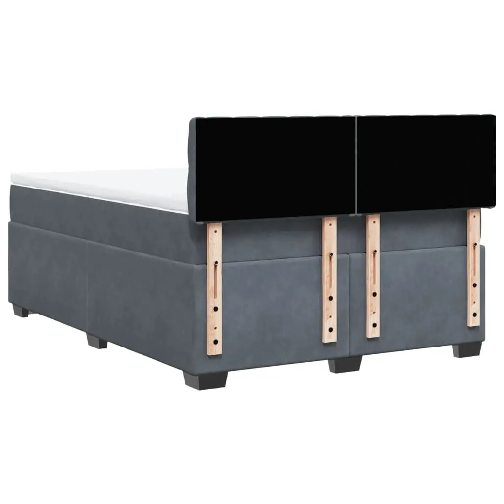 Queen Box Spring Bed Pocket Spring Mattress LED Lights Grey Velvet