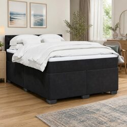 Queen Box Spring Bed with Pocket Sprung Mattress LED Lights Black Velvet