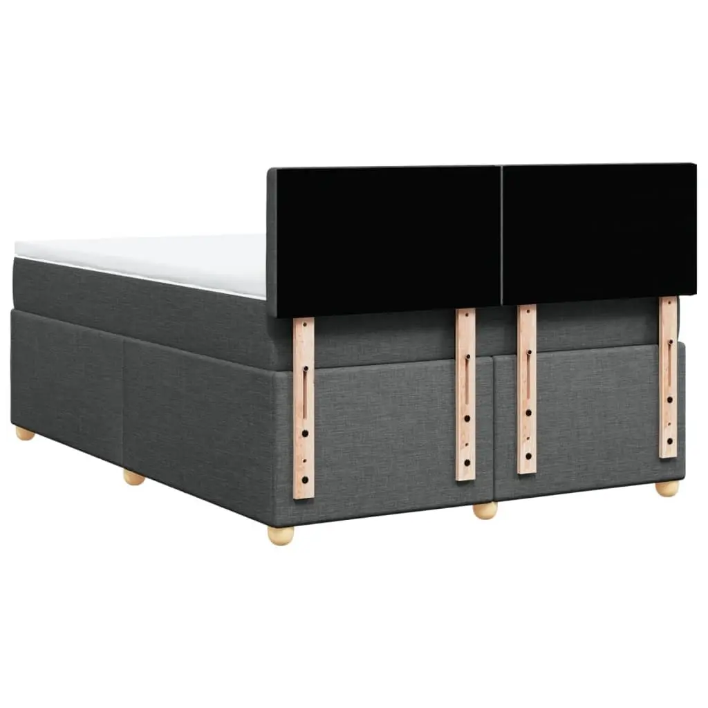 Queen Box Spring Bed Pocket Spring Mattress LED Lights Grey Fabric