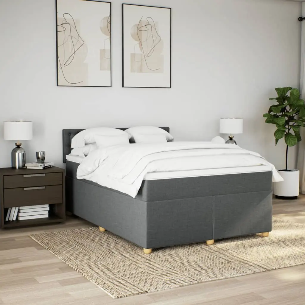 Queen Box Spring Bed Pocket Spring Mattress LED Lights Grey Fabric