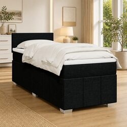 King Single Box Spring Bed with Pocket Mattress LED Lights Black Fabric
