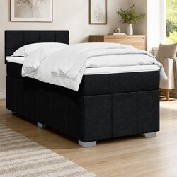 King Single Box Spring Bed with Pocket Mattress LED Lights Black Fabric