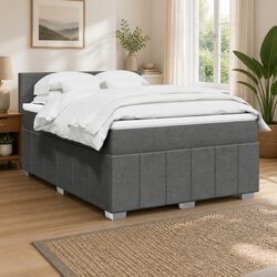 Double Box Spring Bed with Pocket Mattress LED Lights Dark Grey Fabric Frame