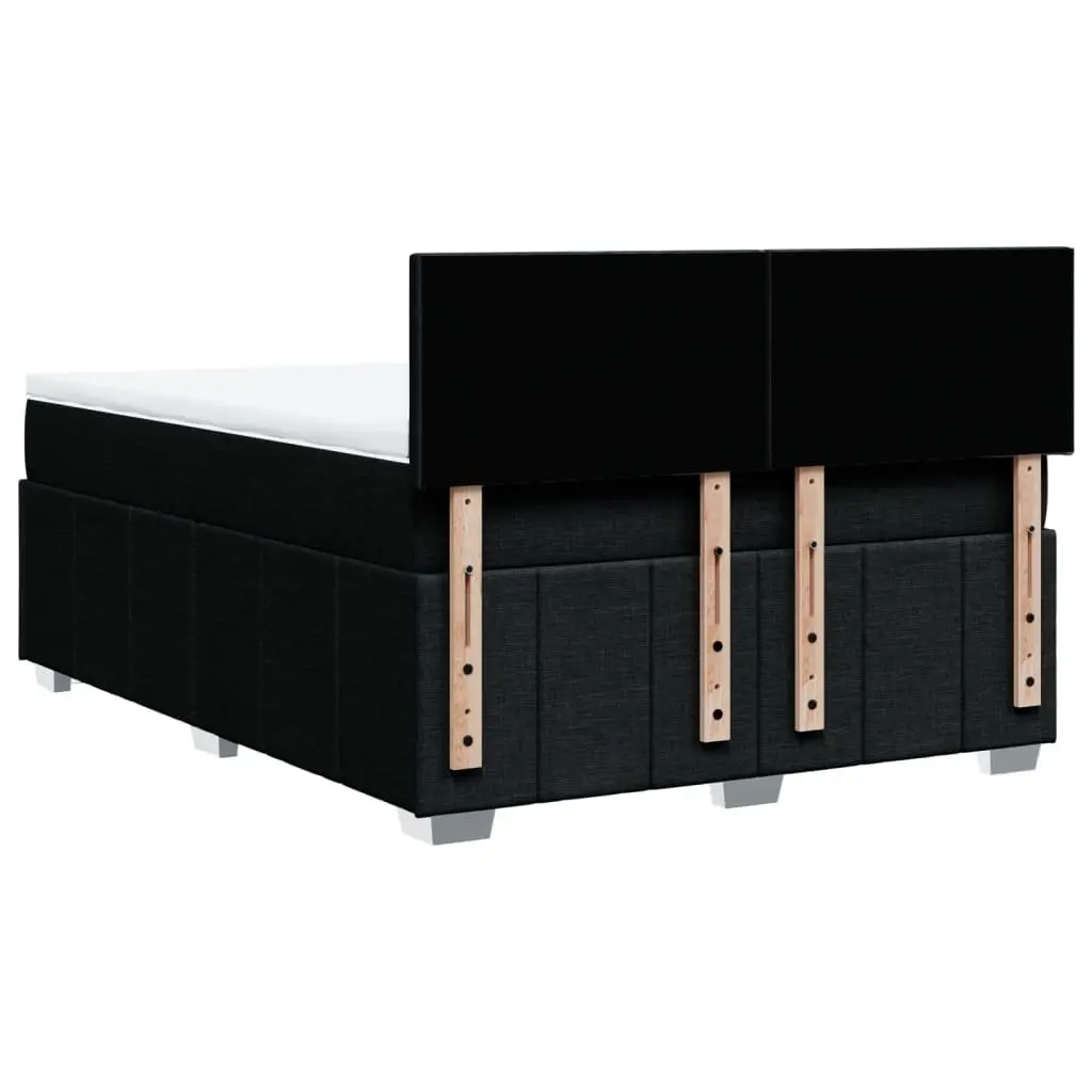 Double Box Spring Bed with Pocket Mattress LED Lights Black Fabric Frame