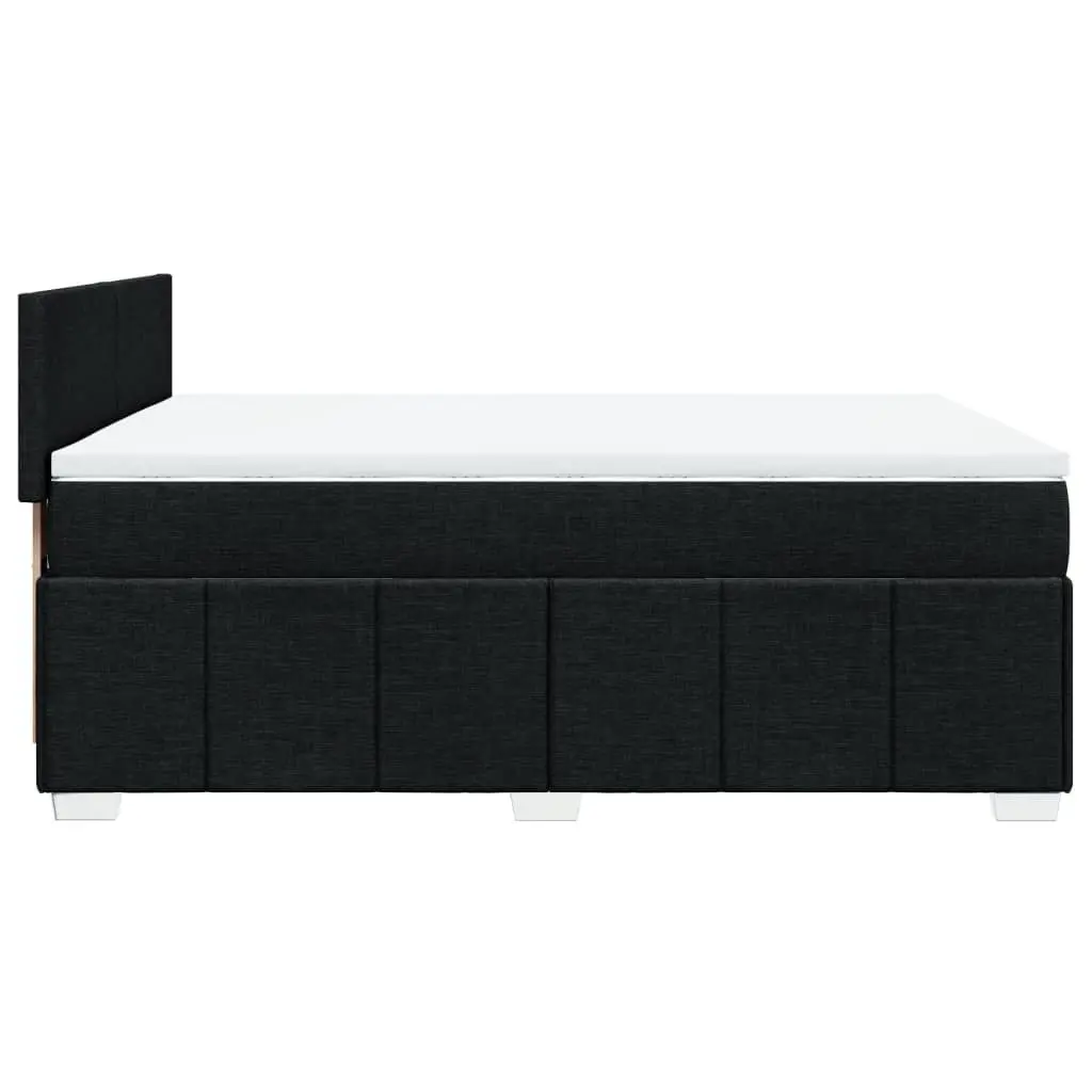 Double Box Spring Bed with Pocket Mattress LED Lights Black Fabric Frame