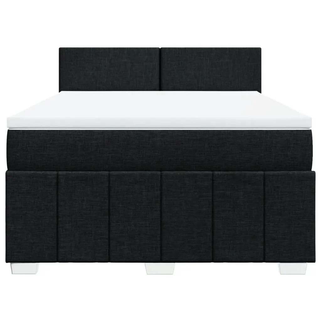Double Box Spring Bed with Pocket Mattress LED Lights Black Fabric Frame