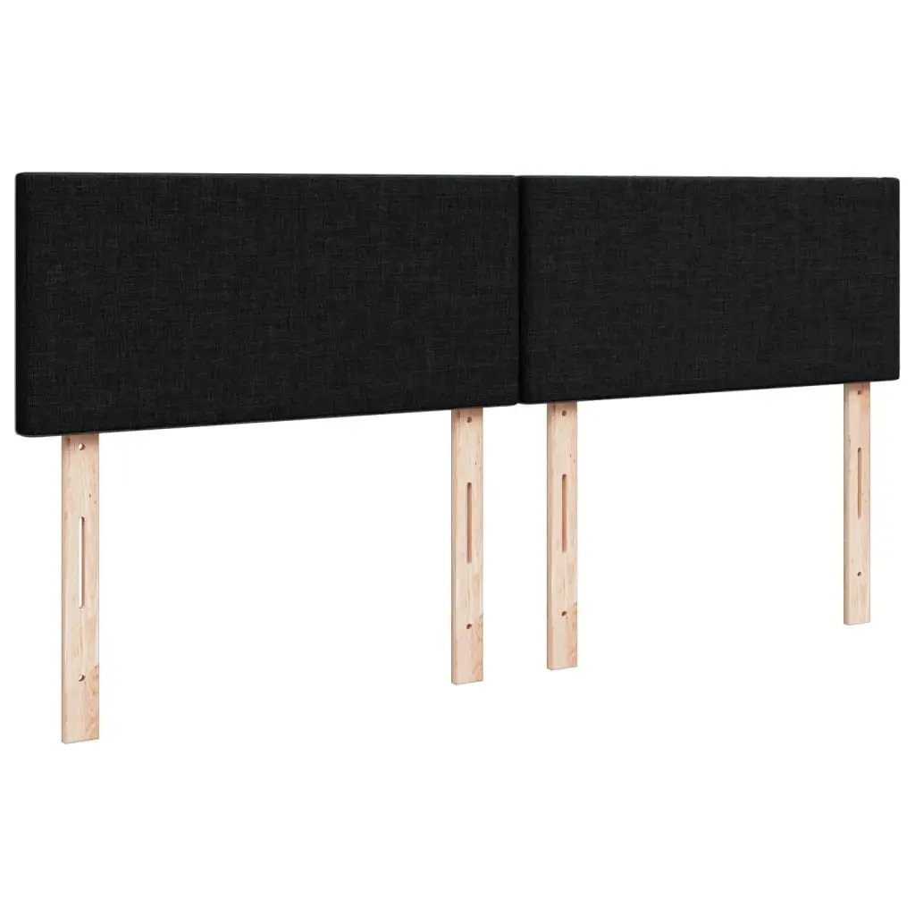 Double Box Spring Bed with Pocket Mattress LED Lights Black Fabric Frame