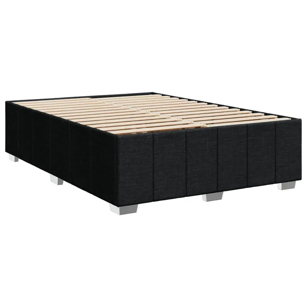 Double Box Spring Bed with Pocket Mattress LED Lights Black Fabric Frame