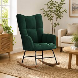 Rocking Chair Green Velvet Upholstered Padded Armchair Modern Living Room
