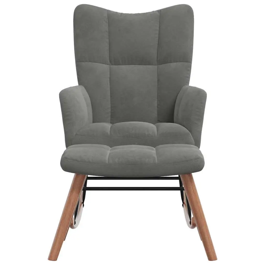 Rocking Chair with Stool Padded Foam Upholstered Velvet Dark Grey