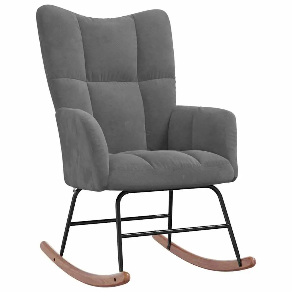 Rocking Chair with Stool Padded Foam Upholstered Velvet Dark Grey