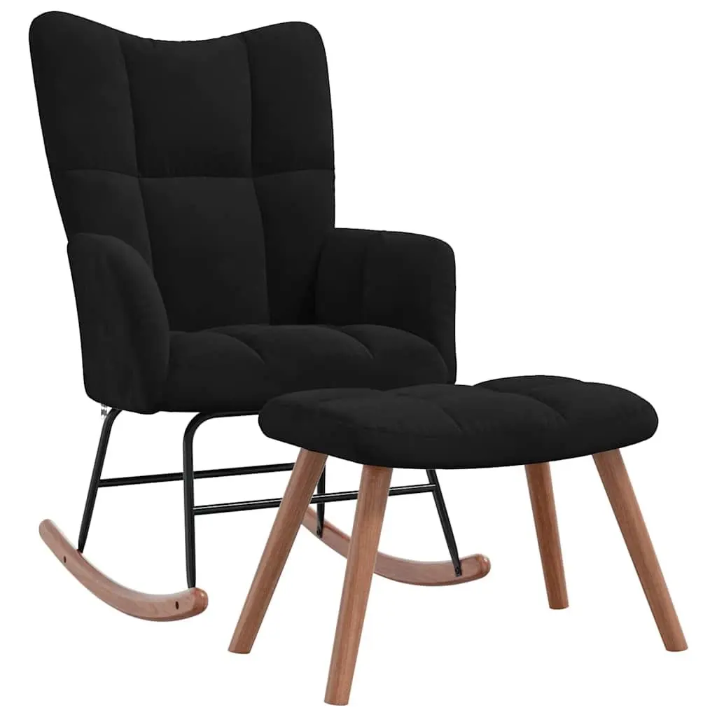Rocking Chair with Stool Black Velvet Armchair Rocker Lounge Chair Living Room