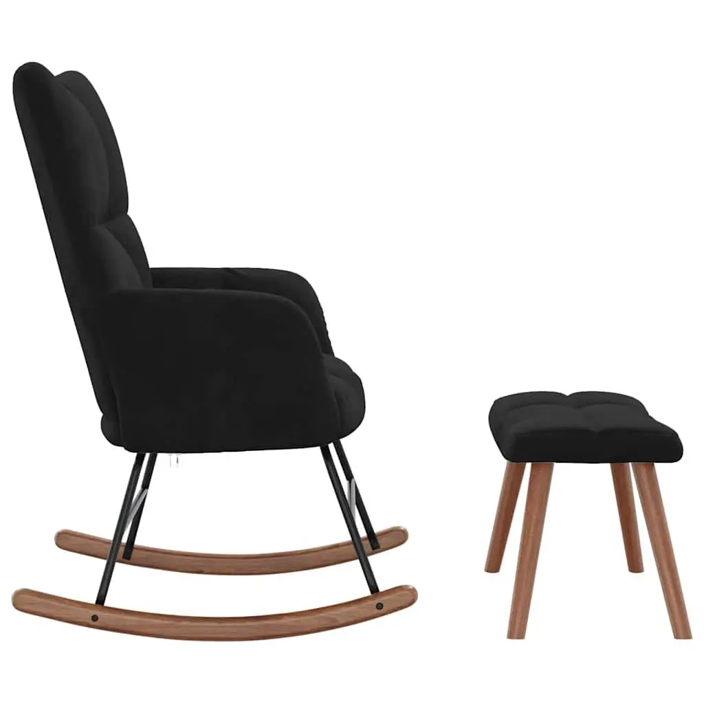 Rocking Chair with Stool Black Velvet Armchair Rocker Lounge Chair Living Room