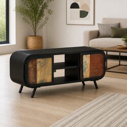 Reclaimed Wood TV Cabinet 110x30x45cm Industrial Vintage Stand Storage Unit
