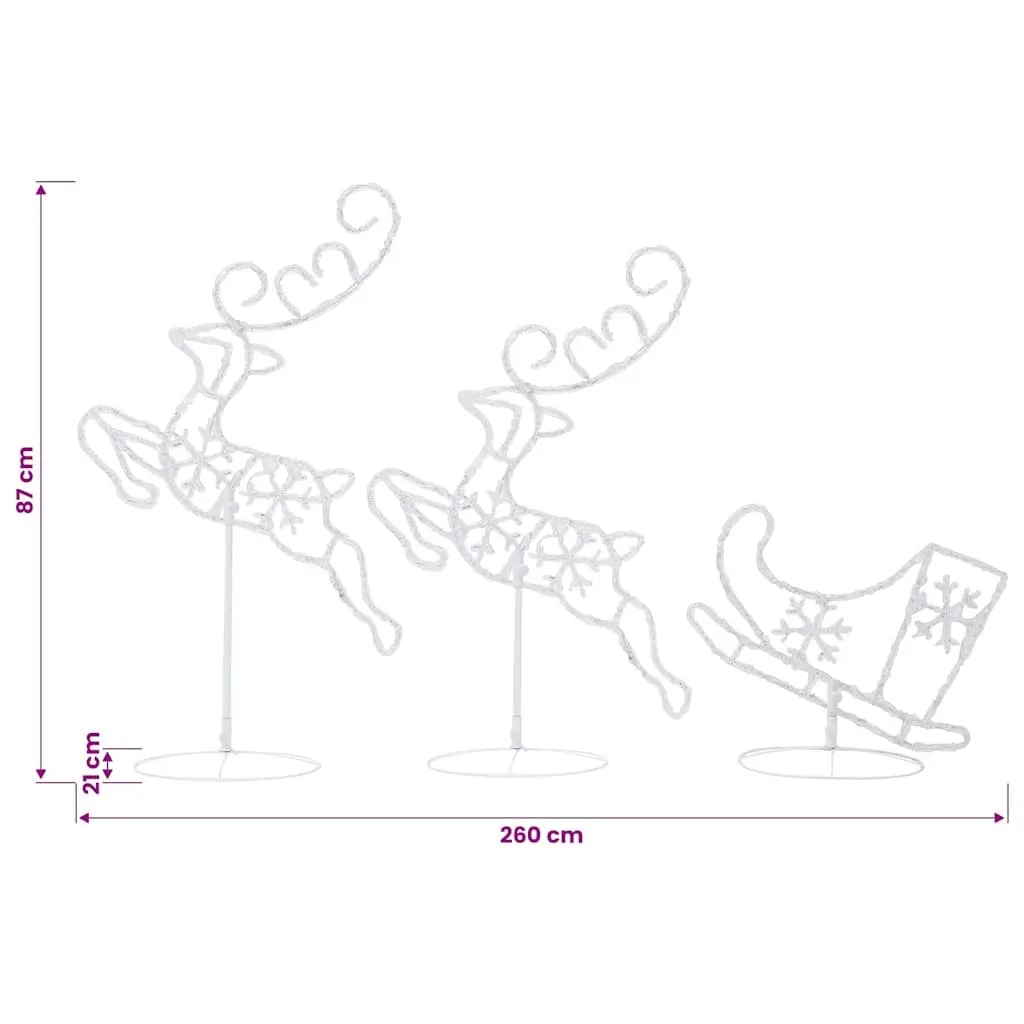 Flying Reindeer Sleigh LED Light Decoration 260 x 21 x 87 cm Warm White Indoor Outdoor