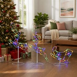Christmas Flying Reindeer Sleigh Decoration LED Lights Outdoor Garden Acrylic