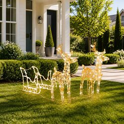 Christmas Reindeer Sleigh Light Decoration 160 LEDs Warm White Outdoor Garden