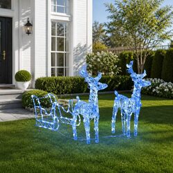 Christmas Reindeer Sleigh LED Light Decoration 160 Lights Outdoor Garden Display