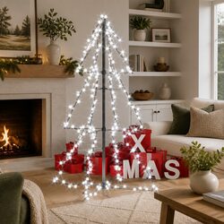 Christmas Cone Tree 160 LEDs 78x120cm White Indoor Outdoor Decoration Lights