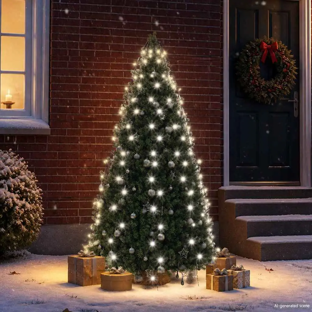 Christmas Tree Net Lights 180 LEDs Cold White 180cm 8 Effects Indoor Outdoor