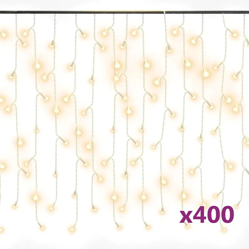 LED Curtain Icicle Lights 10m 400 LEDs Warm White 8 Function Lighting