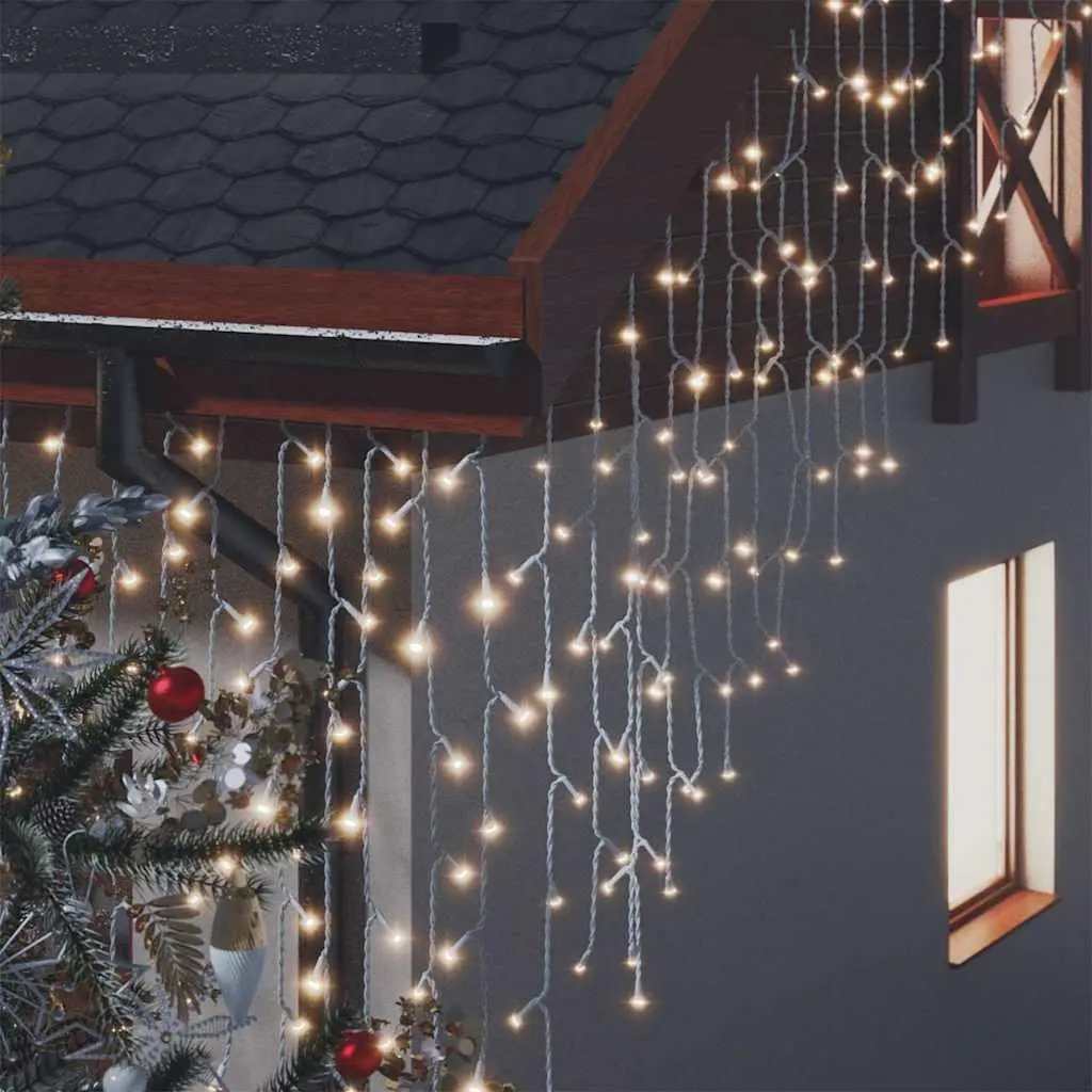 LED Curtain Icicle Lights 10m 400 LEDs Warm White 8 Function Lighting