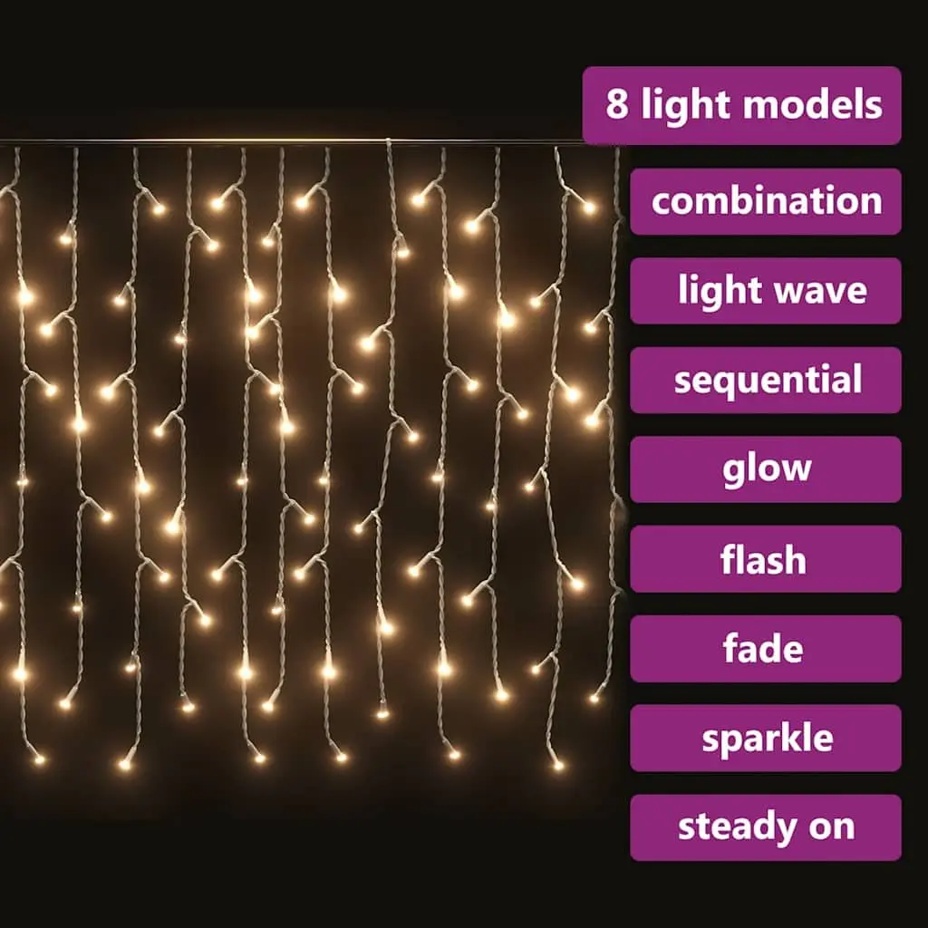 LED Curtain Icicle Lights 10m 400 LEDs Warm White 8 Function Lighting