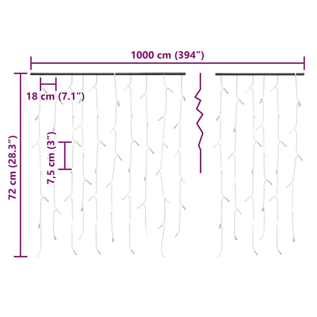 LED Curtain Icicle Lights 10m 400 LEDs Warm White 8 Function Lighting