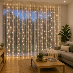 LED Curtain Lights 3x3m 300 LEDs Warm White 8 Function Indoor Outdoor Decor