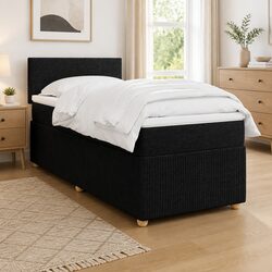 King Single Box Spring Bed with Pocket Mattress LED Lights Black Fabric Frame