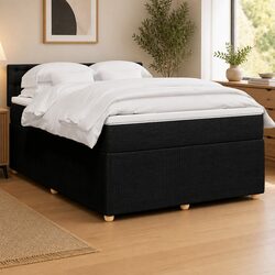 Double Box Spring Bed with Pocket Spring Mattress and LED Lights Black
