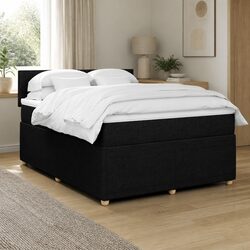 Queen Box Spring Bed with Pocket Mattress LED Lights Black Fabric Frame