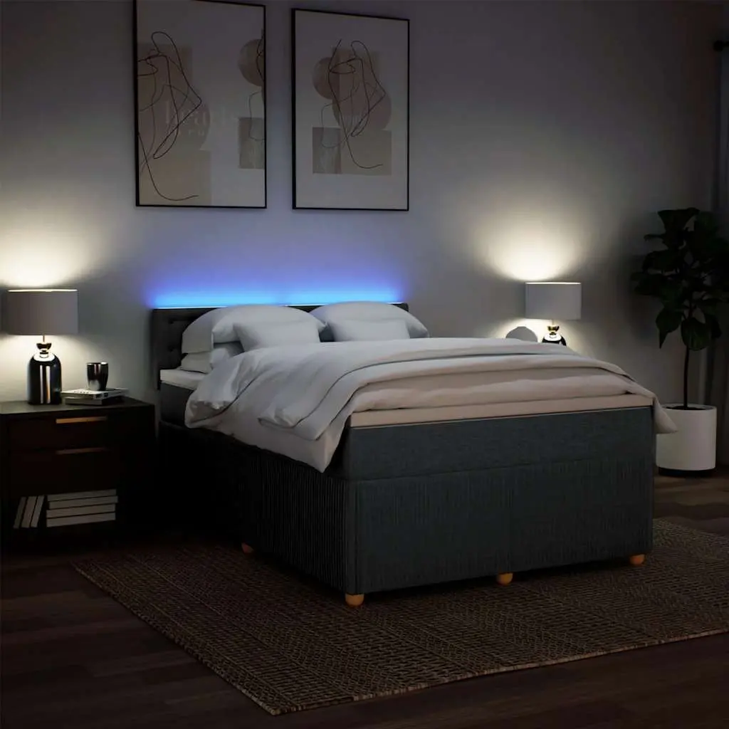 Queen Box Spring Bed Pocket Spring Mattress LED Light Grey Fabric Frame