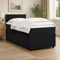 Box Spring Bed with Pocket Spring Mattress LED Lights King Single Grey Velvet