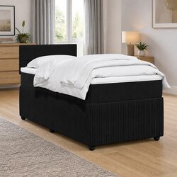 Box Spring Bed with Pocket Spring Mattress LED Lights King Single Velvet Grey