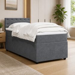 King Single Box Spring Bed with Pocket Spring Mattress LED Lights Grey Velvet