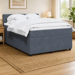 Double Box Spring Bed with Pocket Spring Mattress LED Lights Grey Velvet