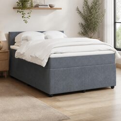 Queen Box Spring Bed with Pocket Mattress LED Lights Grey Velvet Upholstered