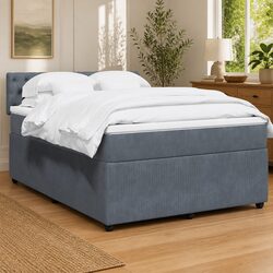 Queen Box Spring Bed with Pocket Spring Mattress LED Lights Grey Velvet
