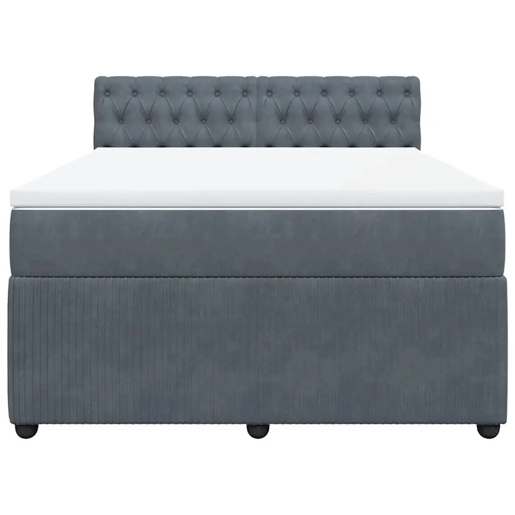 Queen Box Spring Bed Pocket Spring Mattress Velvet Upholstery Adjustable LED Lights Grey