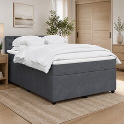 Queen Box Spring Bed with Pocket Spring Mattress Grey Velvet LED Lights