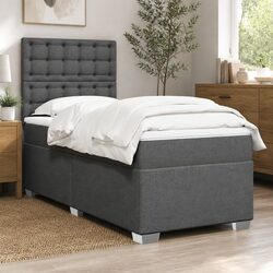 King Single Box Spring Bed with Pocket Mattress Height Adjustable Headboard Grey