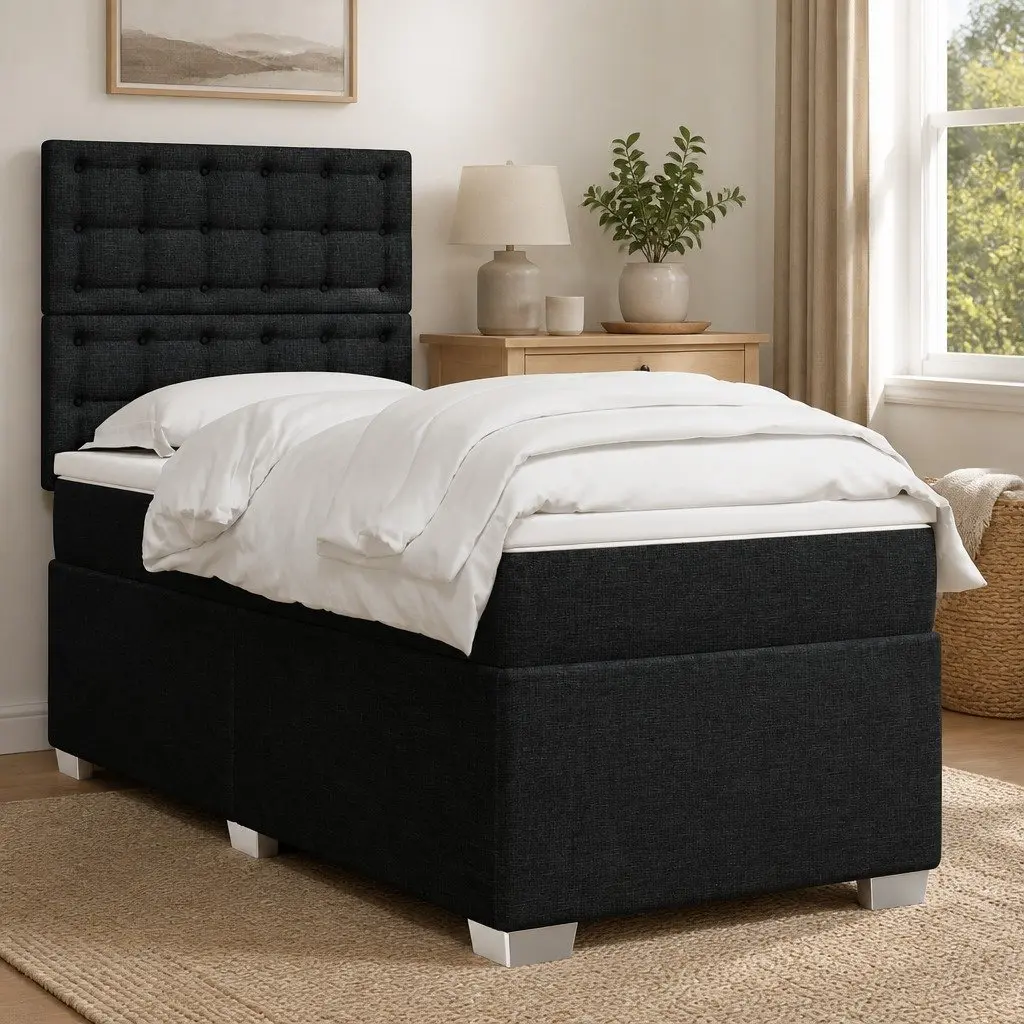Box Spring Bed Pocket Spring Mattress King Single Height-Adjustable Headboard Black